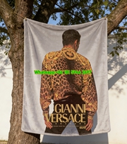Gianni Versace Brown Gold Leopard Print Shirt Ad Flannel Sofa Throw Blanket IMG_1628
